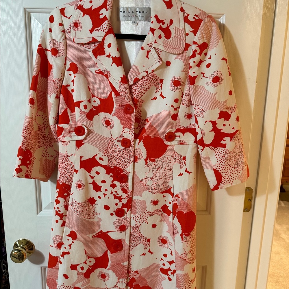 Trina Turk Orange and White Patterned Jacket